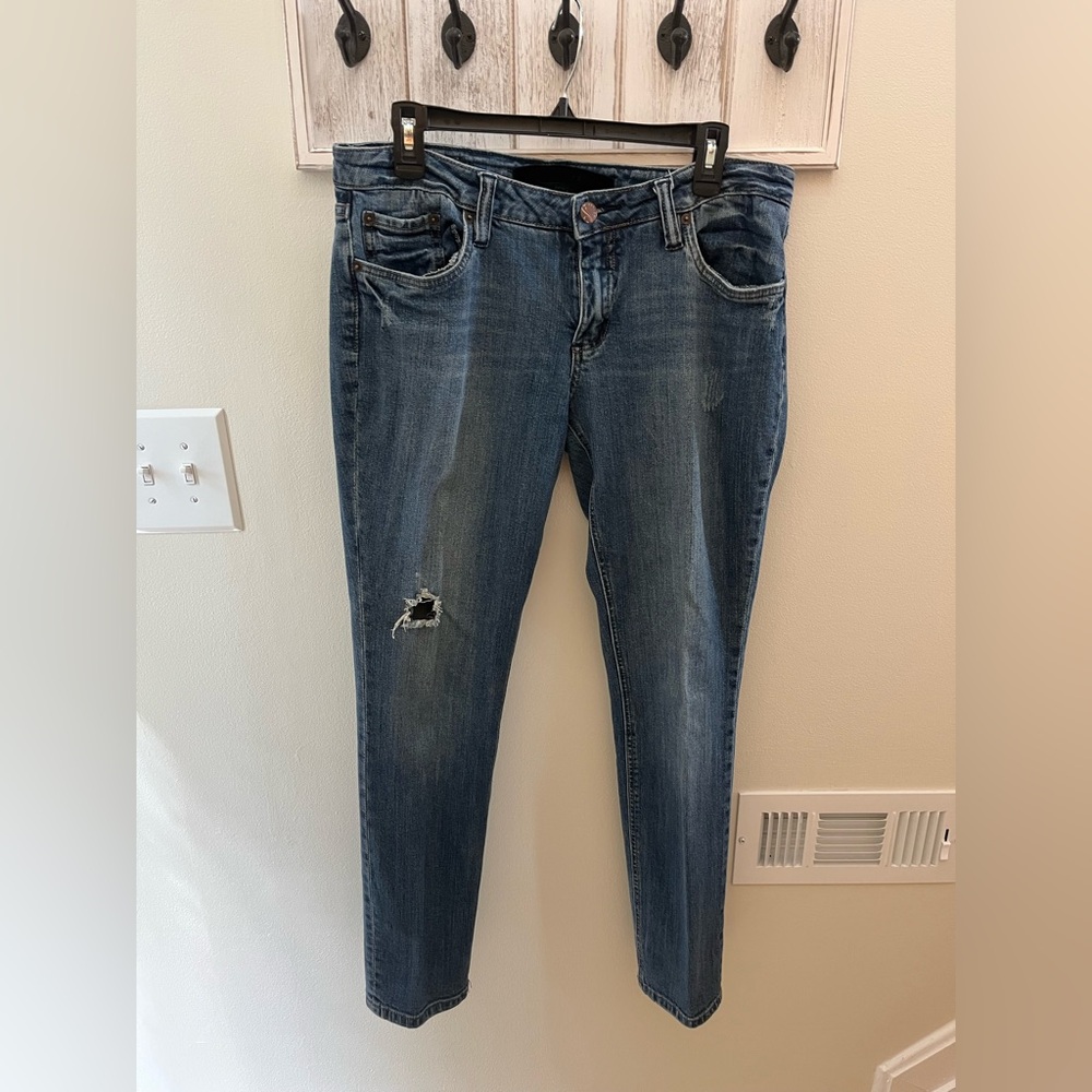 Refuge Straight Leg Blue Jeans with Distressed Detail, Size 13R